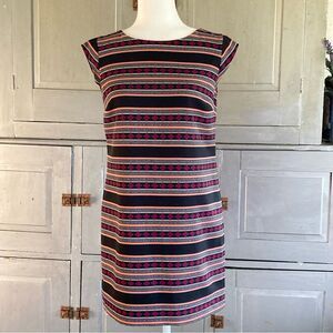 Banana Republic geometric striped shift dress midi short sleeve size 2